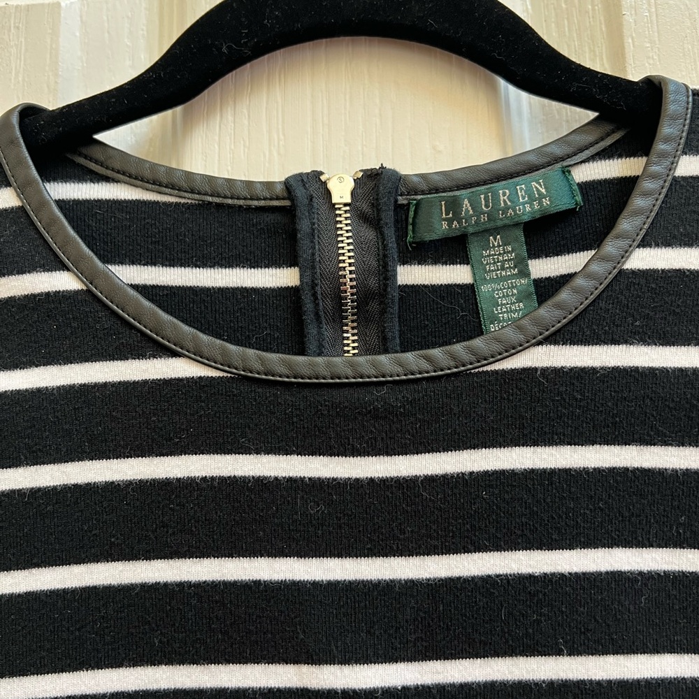 Lauren Ralph Lauren Striped Knit Dress Faux Leather Trim Nautical Preppy Medium - Picture 6 of 6